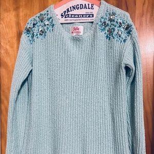 Justice Teal Girls Sweater with Sequins Flower Appliqués